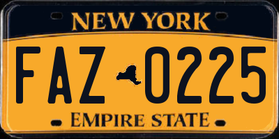 NY license plate FAZ0225