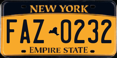 NY license plate FAZ0232