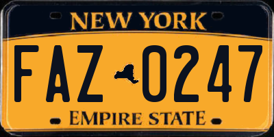 NY license plate FAZ0247