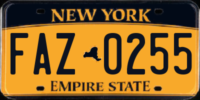 NY license plate FAZ0255