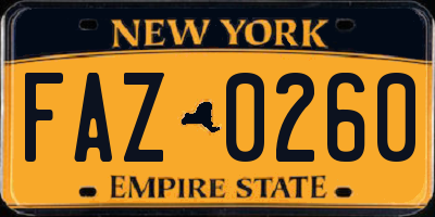 NY license plate FAZ0260