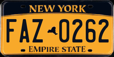 NY license plate FAZ0262