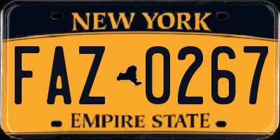 NY license plate FAZ0267