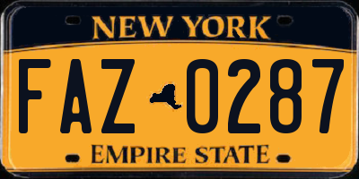 NY license plate FAZ0287