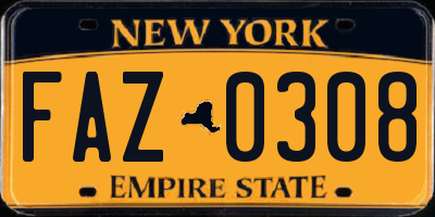 NY license plate FAZ0308