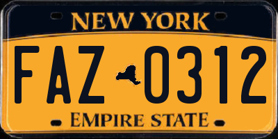 NY license plate FAZ0312