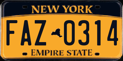 NY license plate FAZ0314