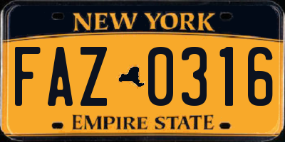 NY license plate FAZ0316