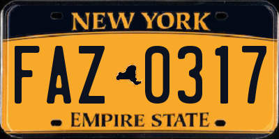 NY license plate FAZ0317