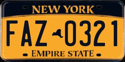 NY license plate FAZ0321