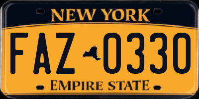 NY license plate FAZ0330