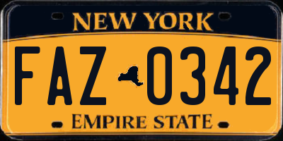 NY license plate FAZ0342