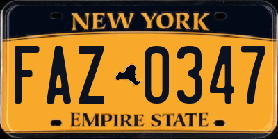 NY license plate FAZ0347