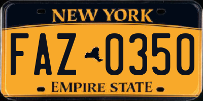 NY license plate FAZ0350