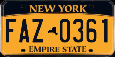 NY license plate FAZ0361