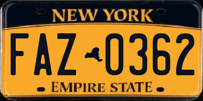 NY license plate FAZ0362