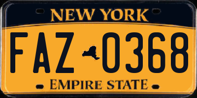 NY license plate FAZ0368