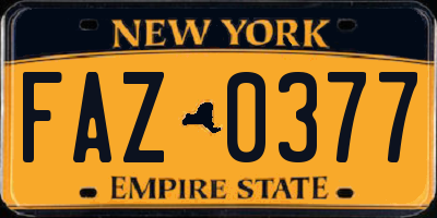 NY license plate FAZ0377