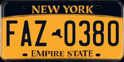 NY license plate FAZ0380