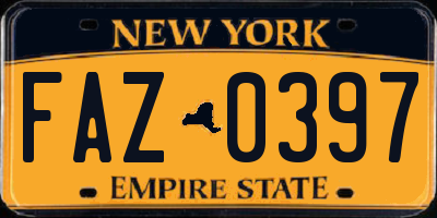 NY license plate FAZ0397