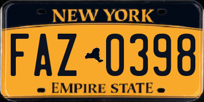 NY license plate FAZ0398