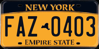 NY license plate FAZ0403