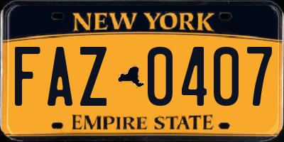 NY license plate FAZ0407