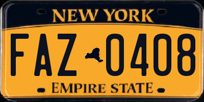 NY license plate FAZ0408