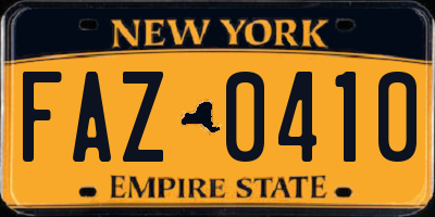 NY license plate FAZ0410