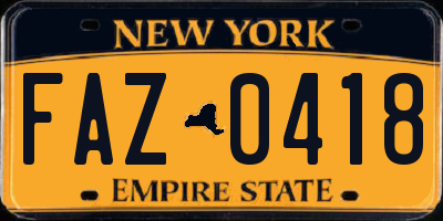 NY license plate FAZ0418