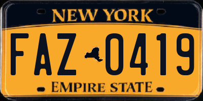 NY license plate FAZ0419