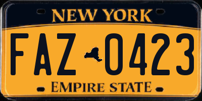 NY license plate FAZ0423