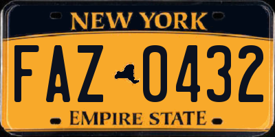 NY license plate FAZ0432