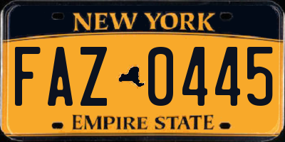 NY license plate FAZ0445
