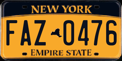 NY license plate FAZ0476