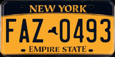 NY license plate FAZ0493