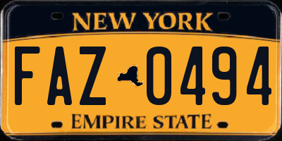 NY license plate FAZ0494