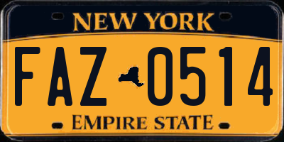 NY license plate FAZ0514