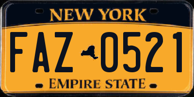 NY license plate FAZ0521