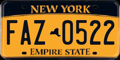 NY license plate FAZ0522