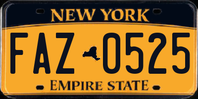 NY license plate FAZ0525