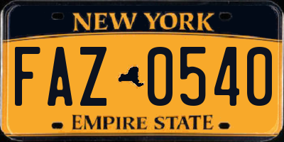 NY license plate FAZ0540