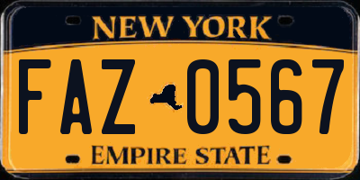 NY license plate FAZ0567