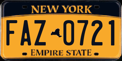 NY license plate FAZ0721