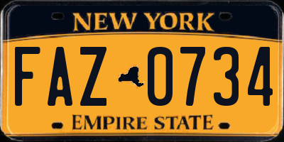NY license plate FAZ0734