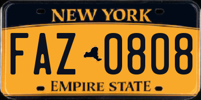 NY license plate FAZ0808