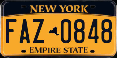 NY license plate FAZ0848