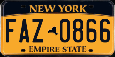NY license plate FAZ0866