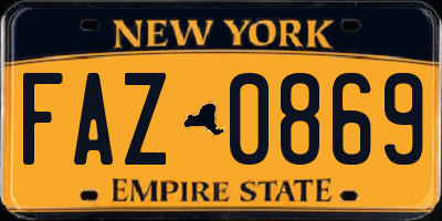 NY license plate FAZ0869