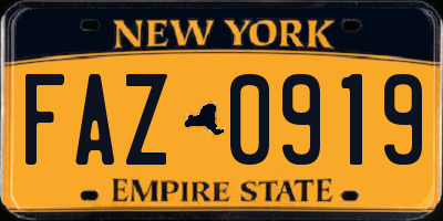 NY license plate FAZ0919